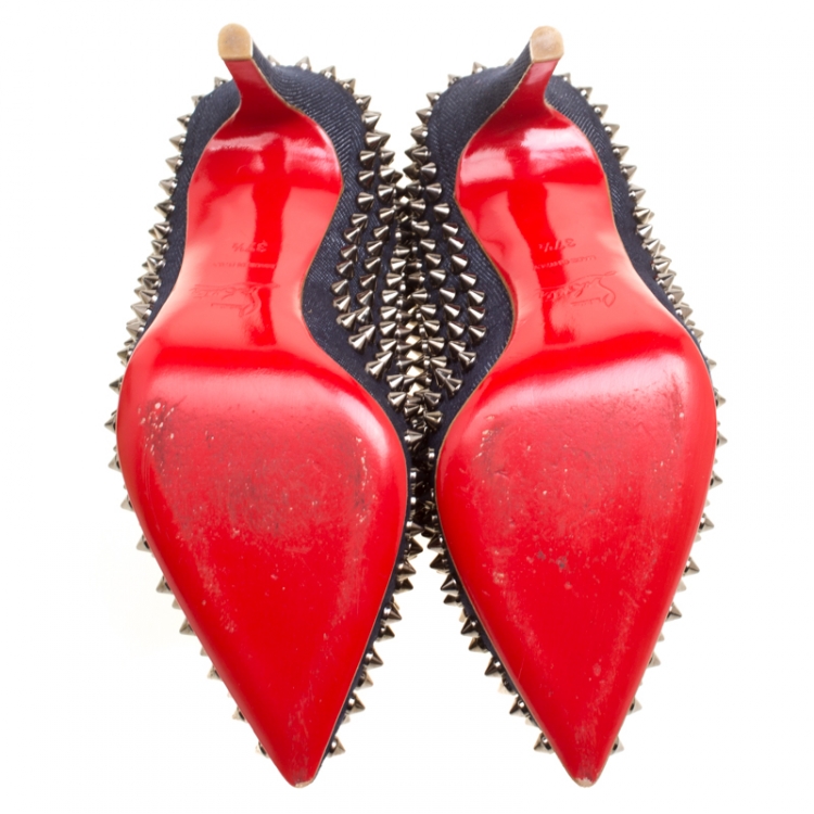 Pre Owned Christian Louboutin Blue Denim Pigalle Follies Spikes Pumps Size 37.5