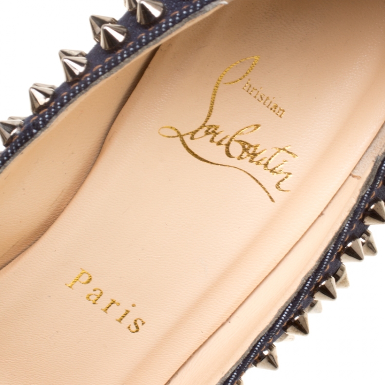 Pre Owned Christian Louboutin Blue Denim Pigalle Follies Spikes Pumps Size 37.5