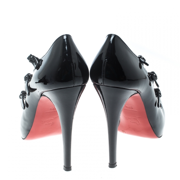 Pre Owned Christian Louboutin Black Patent Leather Lillian Strappy Platform Pumps Size 37.5