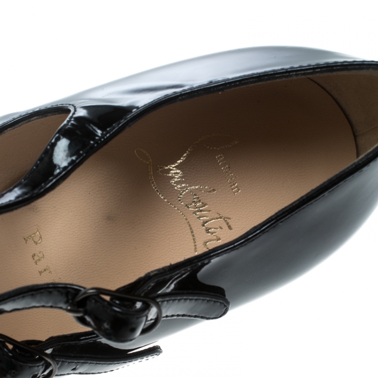Pre Owned Christian Louboutin Black Patent Leather Lillian Strappy Platform Pumps Size 37.5