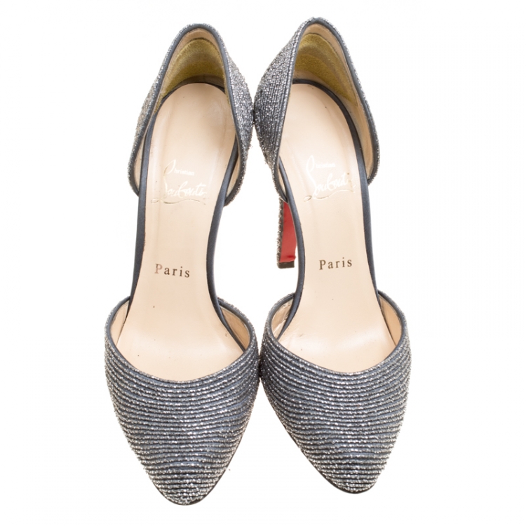 Pre Owned Christian Louboutin Grey Textured Satin Labyrinth D'orsay Pumps Size 39