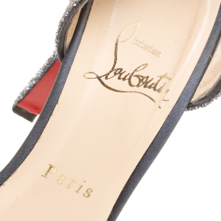 Pre Owned Christian Louboutin Grey Textured Satin Labyrinth D'orsay Pumps Size 39