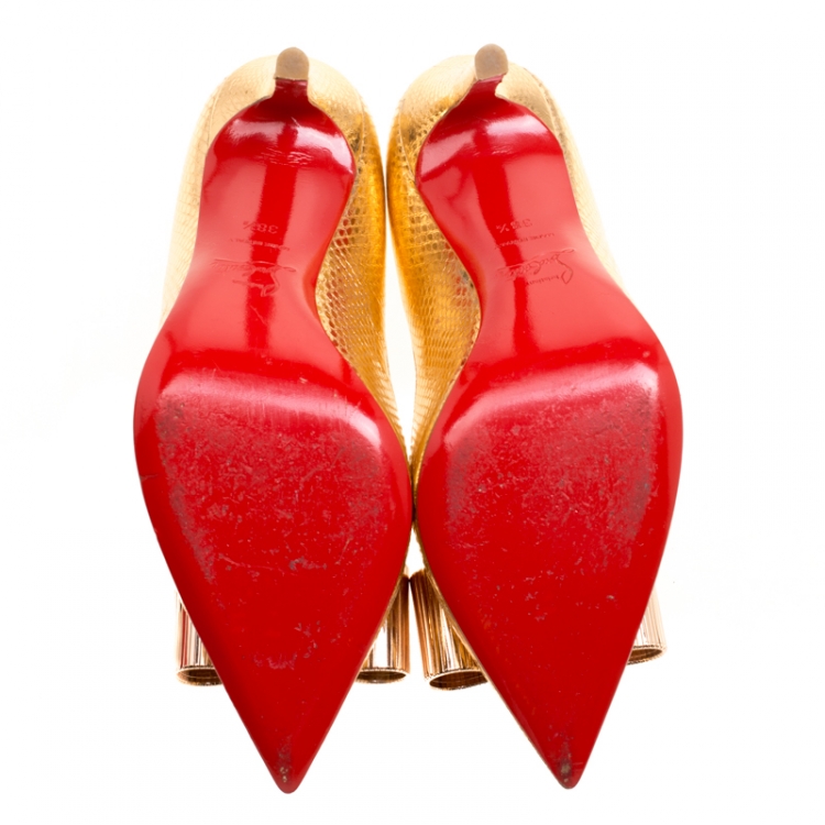 Pre Owned Christian Louboutin Gold Metal Knot Décolleté Pigalle Pumps Size 38.5