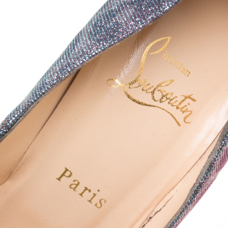 Pre Owned Christian Louboutin Two Tone Leopard Print Lamè Fabric Highness Peep Toe Platform Pumps Size 39