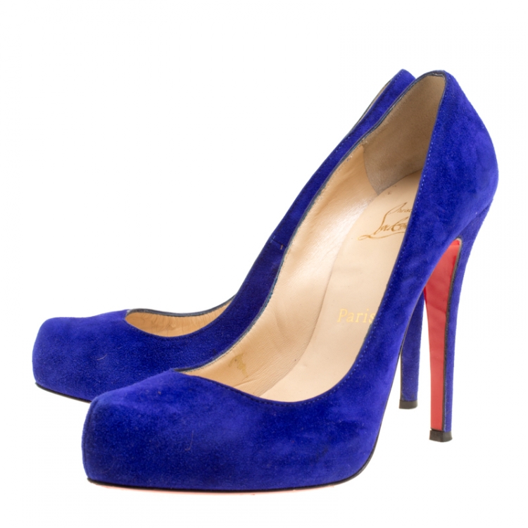 Pre Owned Christian Louboutin Royal Blue Suede Platform Pumps Size 39