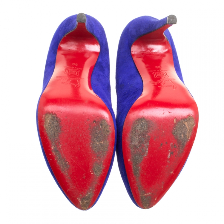 Pre Owned Christian Louboutin Royal Blue Suede Platform Pumps Size 39