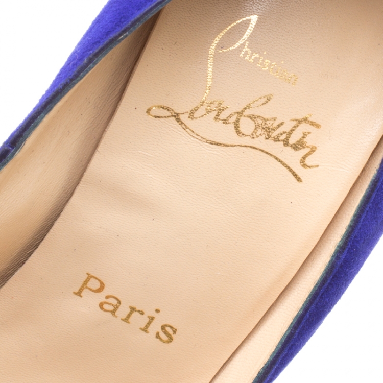Pre Owned Christian Louboutin Royal Blue Suede Platform Pumps Size 39