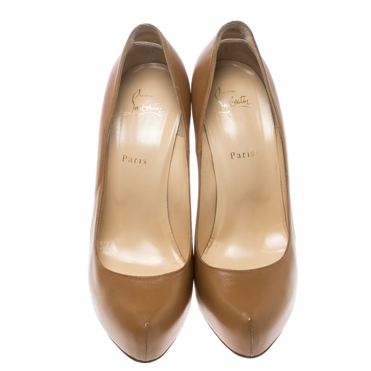 Pre Owned Christian Louboutin Brown Leather Rolando Platform Pumps Size 42