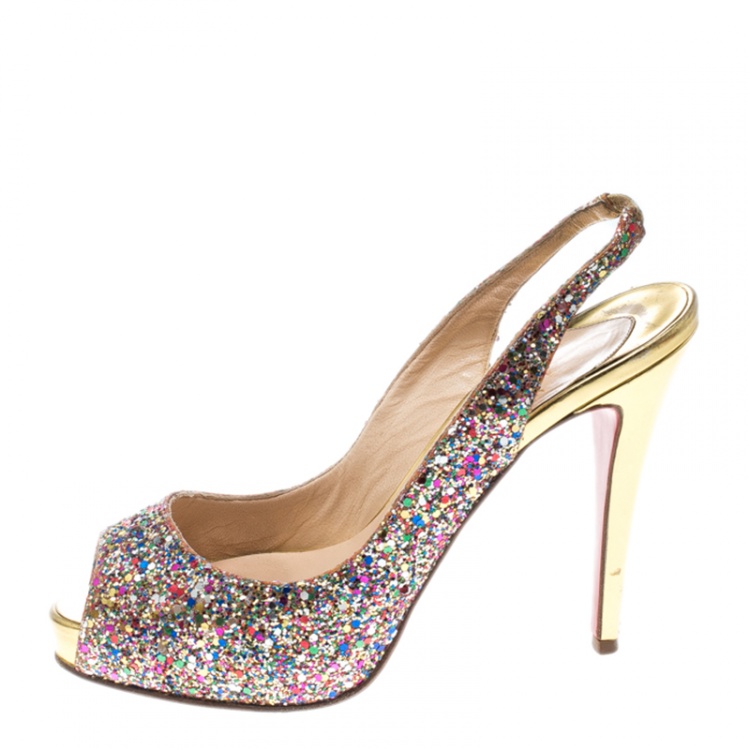 Pre Owned Christian Louboutin Multicolor Glitter N°Prive Slingback Sandals Size 38