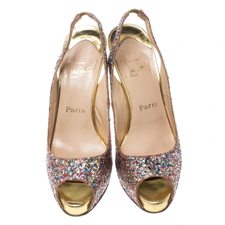 Pre Owned Christian Louboutin Multicolor Glitter N°Prive Slingback Sandals Size 38