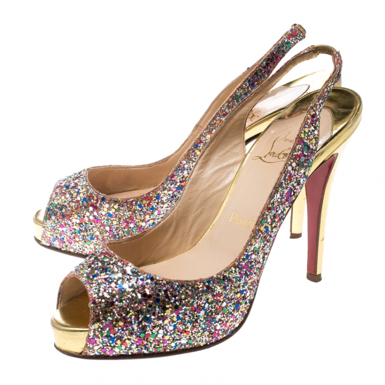 Pre Owned Christian Louboutin Multicolor Glitter N°Prive Slingback Sandals Size 38