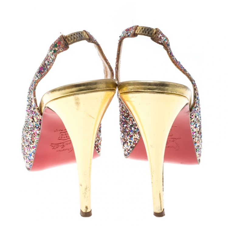 Pre Owned Christian Louboutin Multicolor Glitter N°Prive Slingback Sandals Size 38