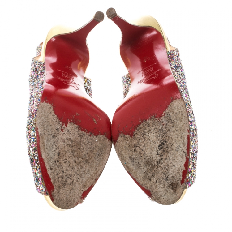 Pre Owned Christian Louboutin Multicolor Glitter N°Prive Slingback Sandals Size 38