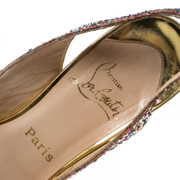 Pre Owned Christian Louboutin Multicolor Glitter N°Prive Slingback Sandals Size 38
