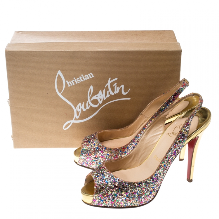 Pre Owned Christian Louboutin Multicolor Glitter N°Prive Slingback Sandals Size 38