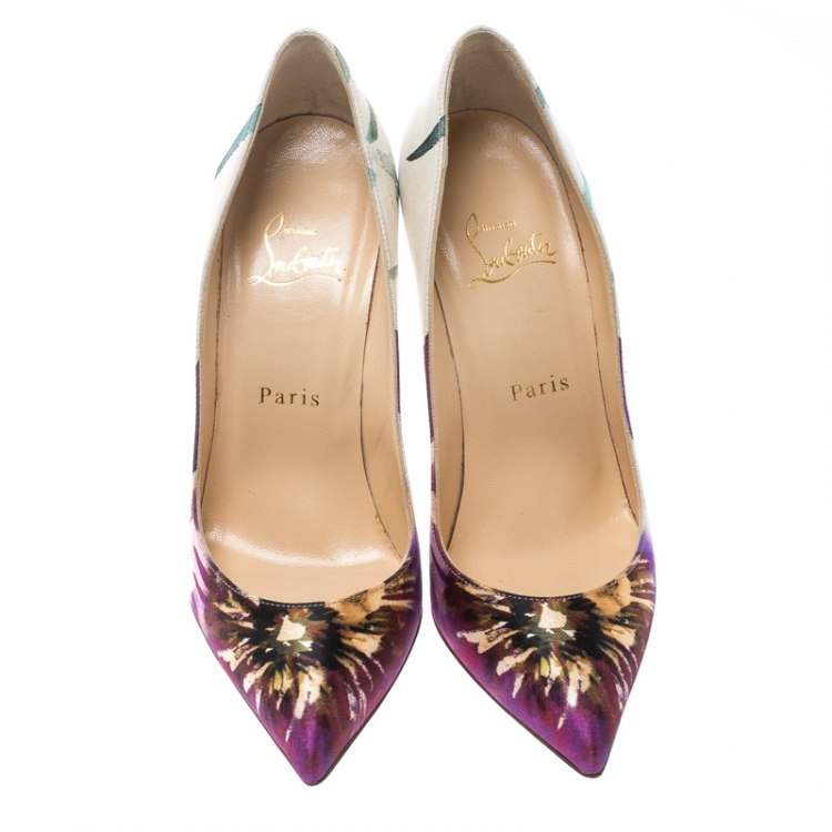 Pre Owned Christian Louboutin Multicolor Printed Satin Pigalle Follies Pumps Size 36.5