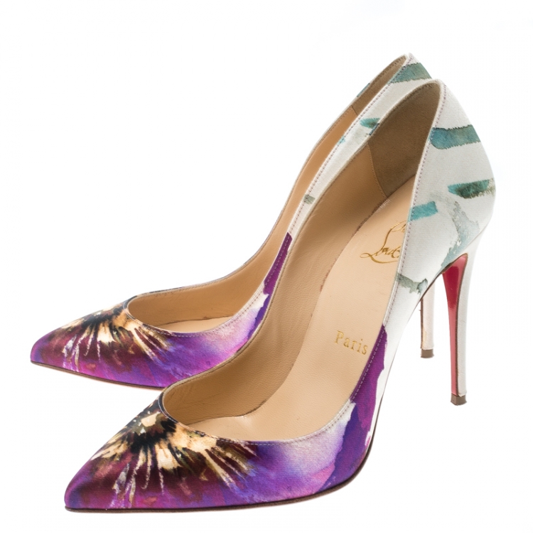 Pre Owned Christian Louboutin Multicolor Printed Satin Pigalle Follies Pumps Size 36.5