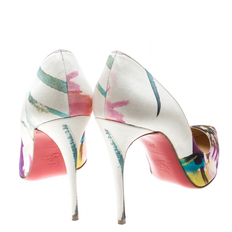 Pre Owned Christian Louboutin Multicolor Printed Satin Pigalle Follies Pumps Size 36.5
