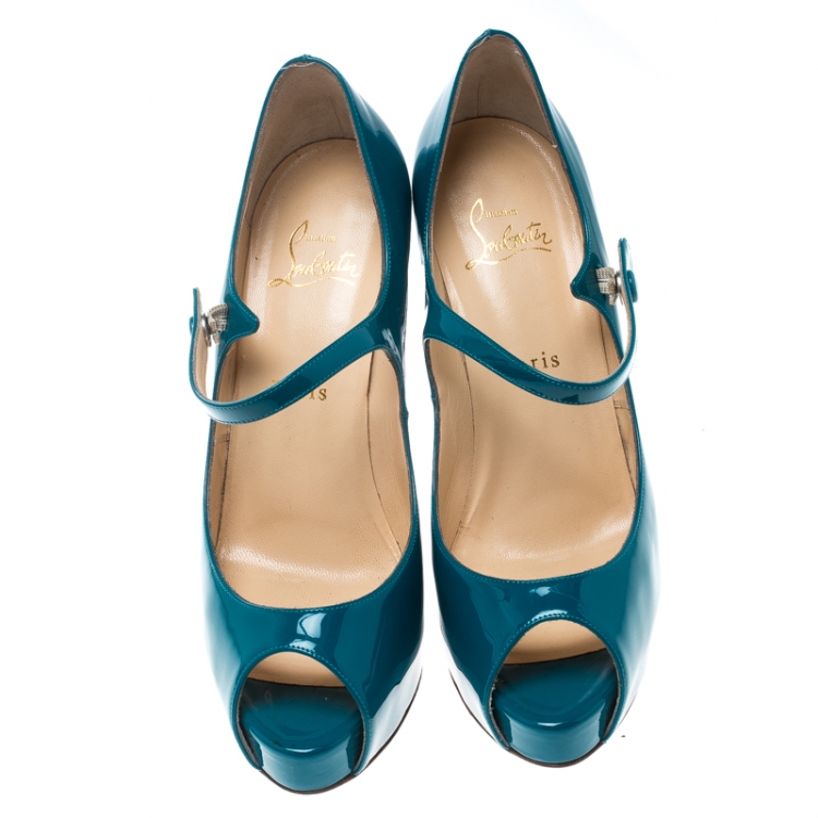 Pre Owned Christian Louboutin Turquoise Bana Mary Jane Platform Pumps Size 39.5