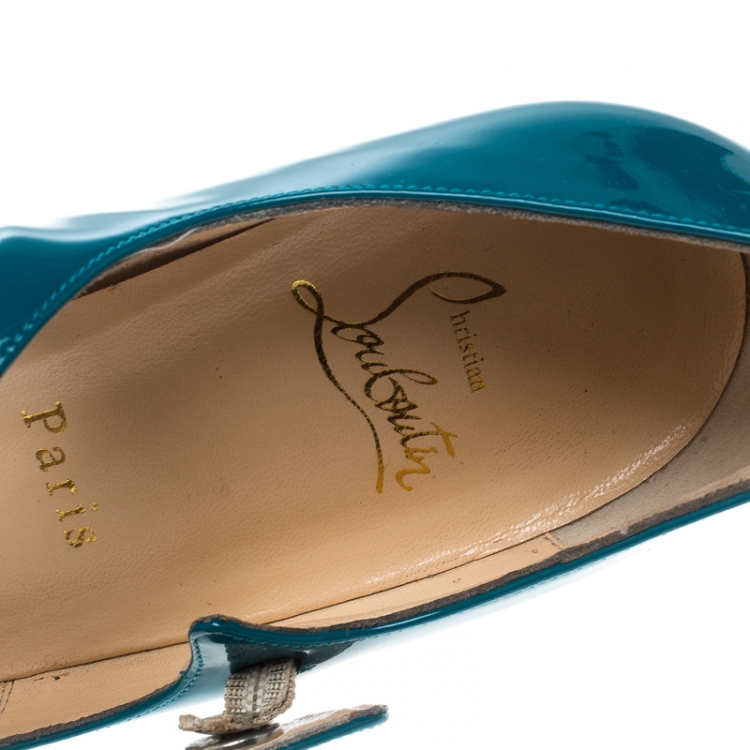 Pre Owned Christian Louboutin Turquoise Bana Mary Jane Platform Pumps Size 39.5