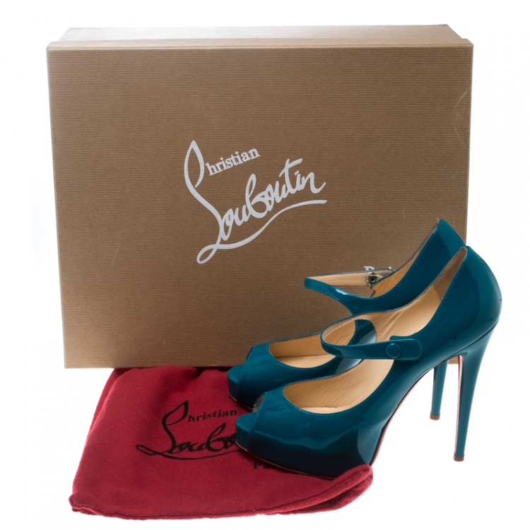 Pre Owned Christian Louboutin Turquoise Bana Mary Jane Platform Pumps Size 39.5