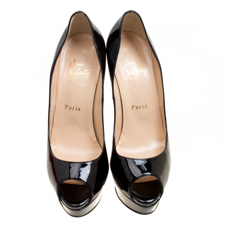Pre Owned Christian Louboutin Black Patent Leather New Very Prive Peep Toe Platform Pumps Size 38