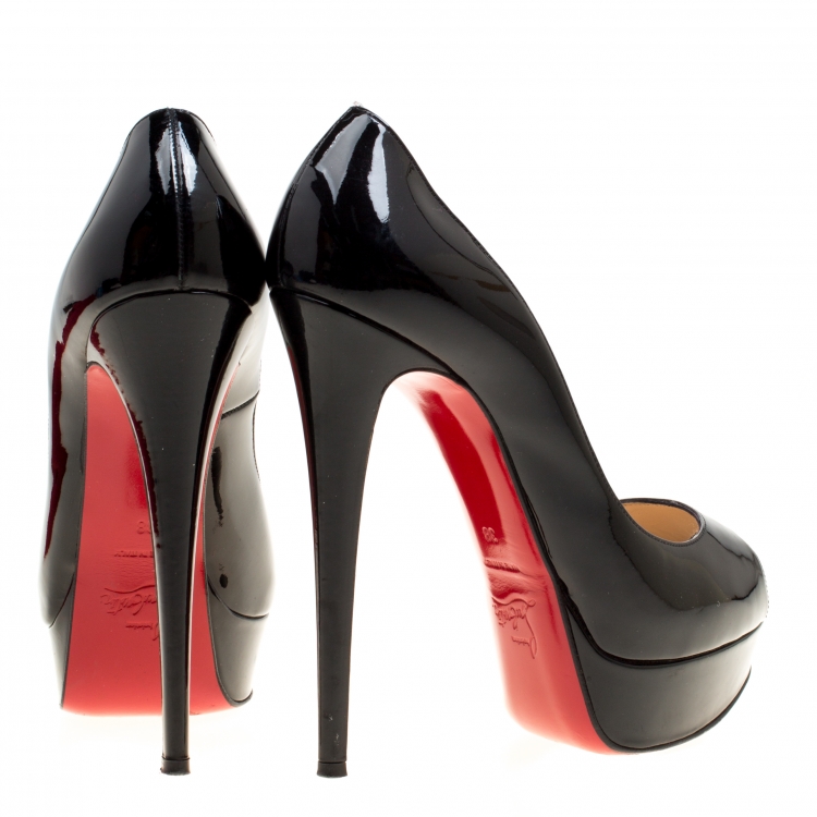 Pre Owned Christian Louboutin Black Patent Leather New Very Prive Peep Toe Platform Pumps Size 38