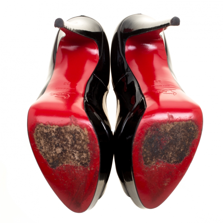 Pre Owned Christian Louboutin Black Patent Leather New Very Prive Peep Toe Platform Pumps Size 38