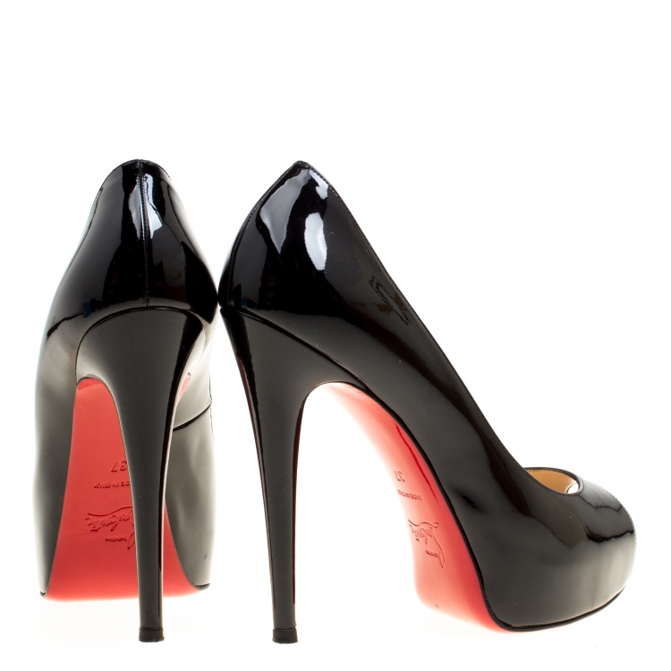 Pre Owned Christian Louboutin Black Patent Leather Hyper Prive Peep Toe Platform Pumps Size 37
