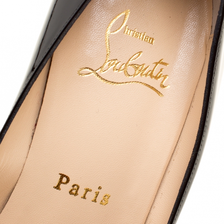 Pre Owned Christian Louboutin Black Patent Leather Hyper Prive Peep Toe Platform Pumps Size 37