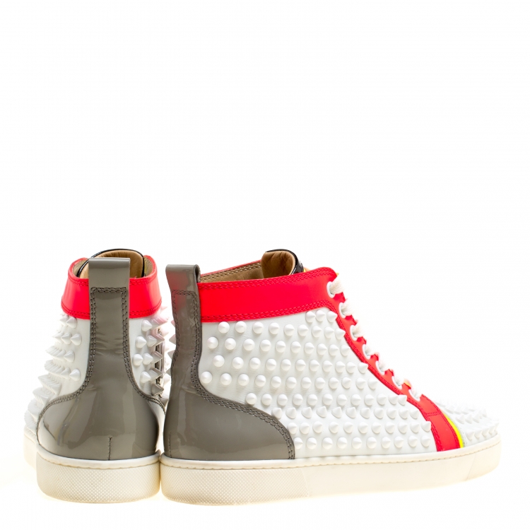 Pre Owned Christian Louboutin Multicolor Leather Louis Spikes Lace Up High Top Sneakers Size 36.5