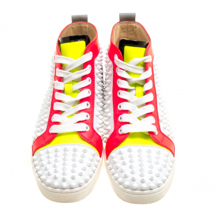 Pre Owned Christian Louboutin Multicolor Leather Louis Spikes Lace Up High Top Sneakers Size 36.5