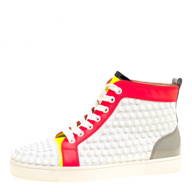 Pre Owned Christian Louboutin Multicolor Leather Louis Spikes Lace Up High Top Sneakers Size 36.5