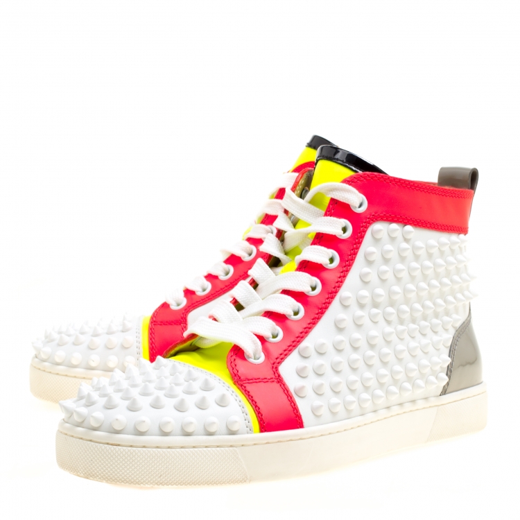 Pre Owned Christian Louboutin Multicolor Leather Louis Spikes Lace Up High Top Sneakers Size 36.5