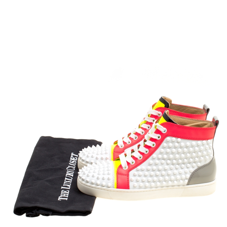 Pre Owned Christian Louboutin Multicolor Leather Louis Spikes Lace Up High Top Sneakers Size 36.5