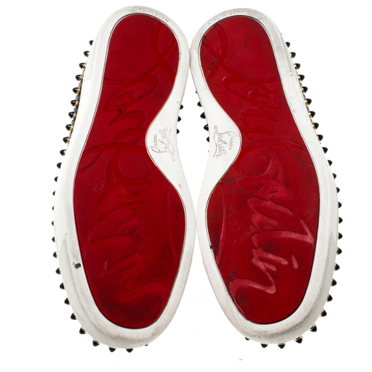 Pre Owned Christian Louboutin Black Leather Spike Pik Boat Slip On Sneakers Size 36