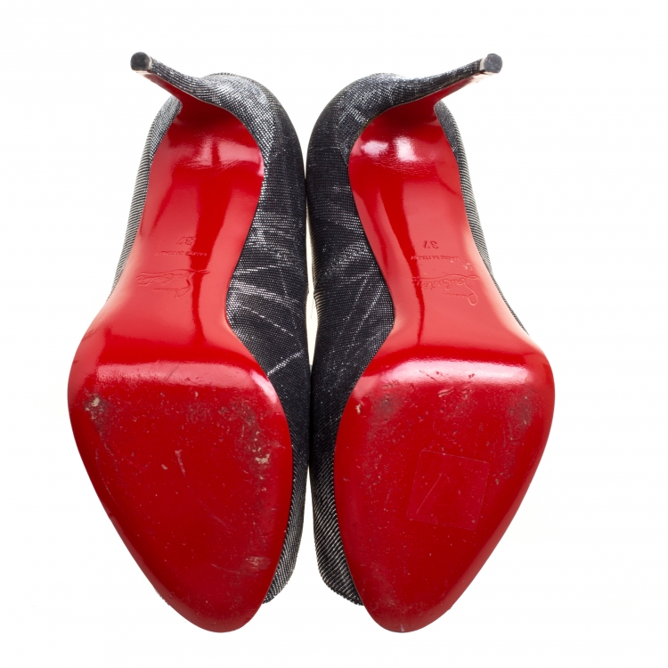 Pre Owned Christian Louboutin Metallic Grey Tissu Etincelle New Very Prive Peep Toe Platform Pumps Size 37