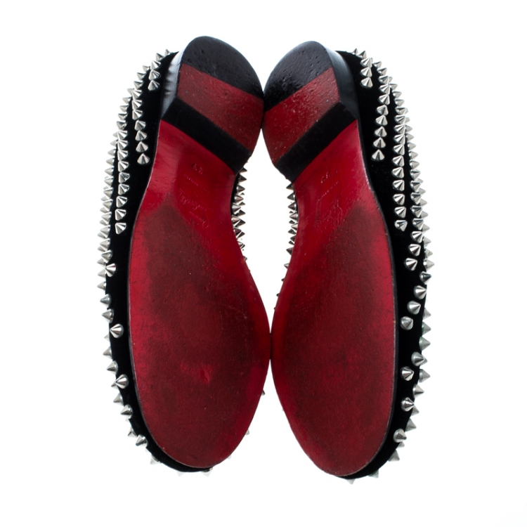 Pre Owned Christian Louboutin Black Velvet Rollerboy Spikes Flat Size 39