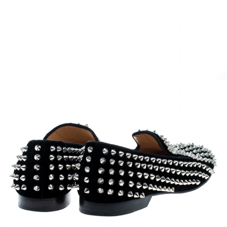 Pre Owned Christian Louboutin Black Velvet Rollerboy Spikes Flat Size 39