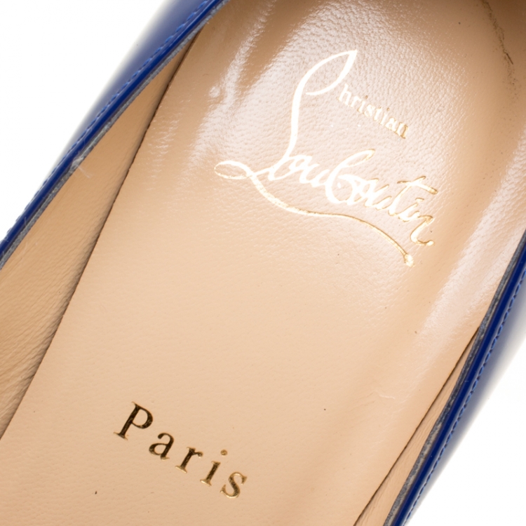 مملوكة مسبقًا Christian Louboutin Blue Patent Leather Flo Peep Toe Pumps Size 39