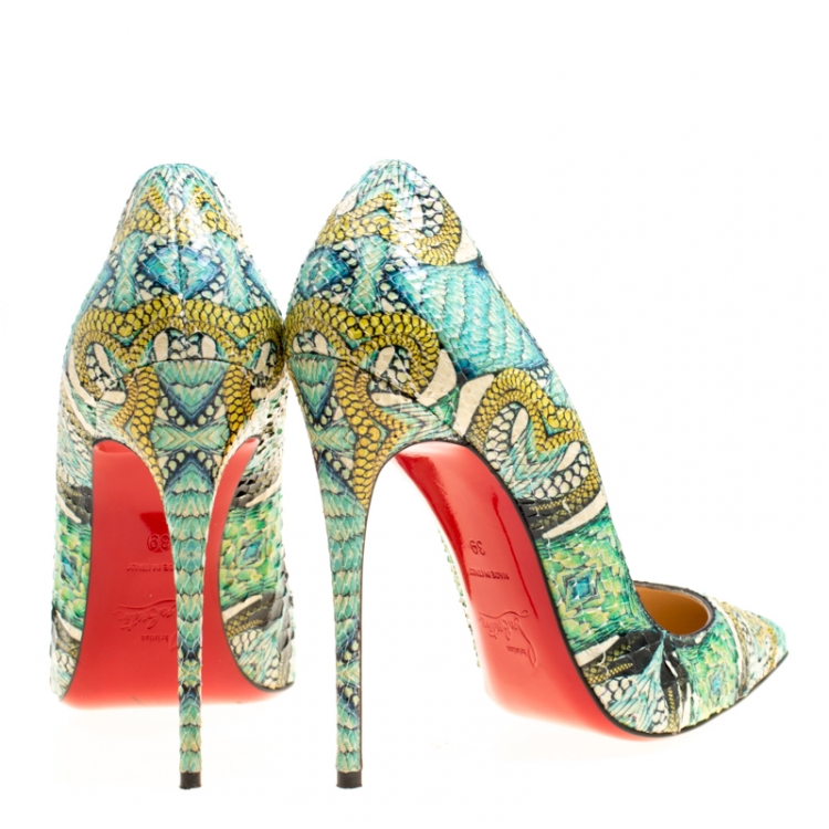 Pre Owned Christian Louboutin Multicolor Hand Painted Python Leather So Kate Pointed Toe Pumps Size 39
