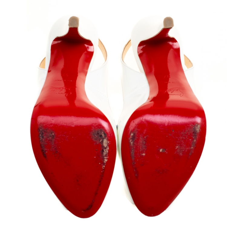 Pre Owned Christian Louboutin White Patent Leather Very Prive Slingback Sandals Size 37