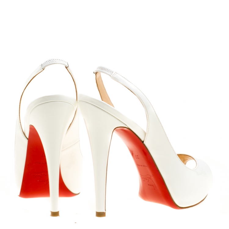 Pre Owned Christian Louboutin White Patent Leather Very Prive Slingback Sandals Size 37