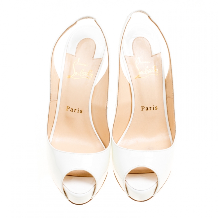 Pre Owned Christian Louboutin White Patent Leather Very Prive Slingback Sandals Size 37