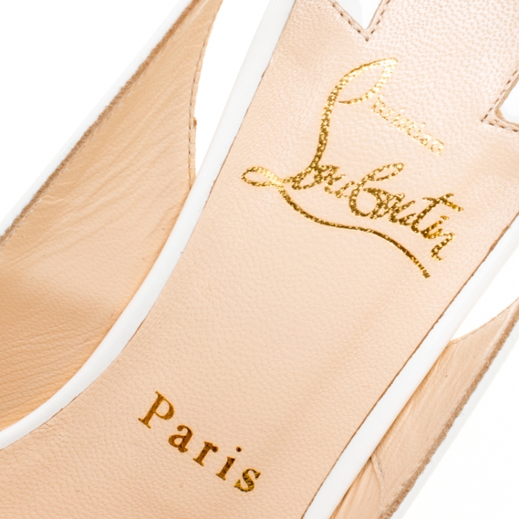 Pre Owned Christian Louboutin White Patent Leather Very Prive Slingback Sandals Size 37