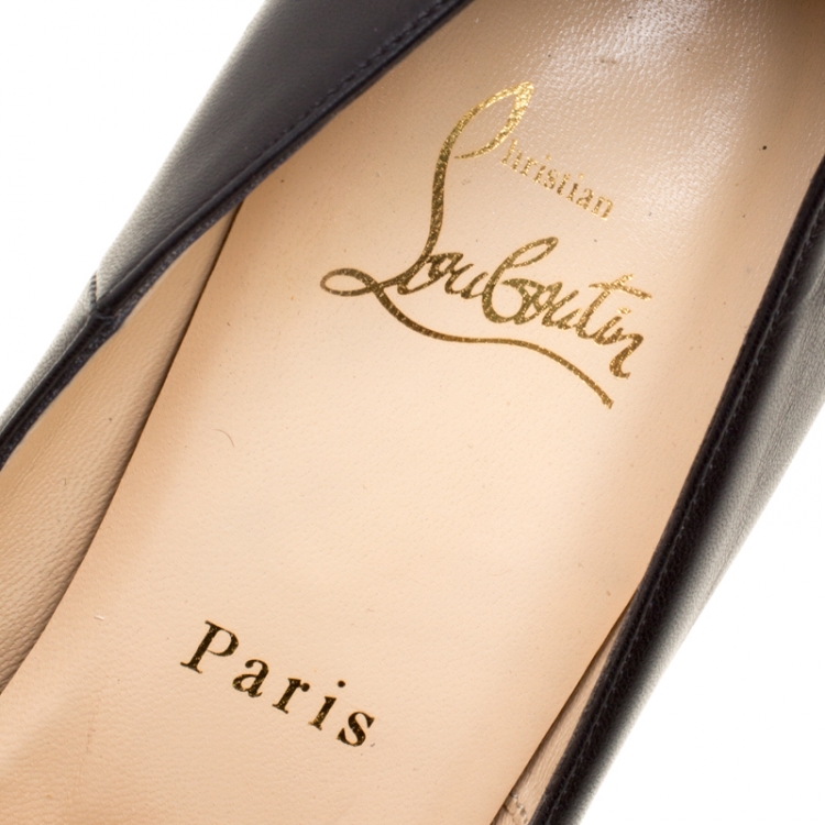 مملوكة مسبقًا Christian Louboutin Black Leather Door Knock Studded Peep Toe Platform Pumps Size 39