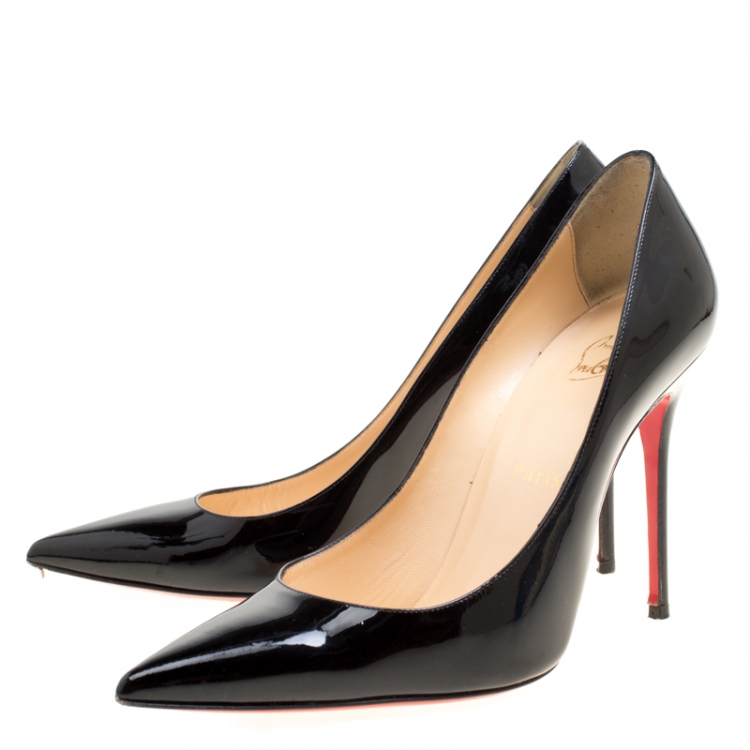 Pre Owned Christian Louboutin Black Patent Leather Decollete 554 Pumps Size 39