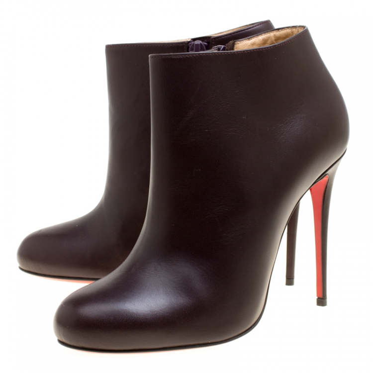 Pre Owned Christian Louboutin Dark Brown Leather Belle Ankle Boots Size 37