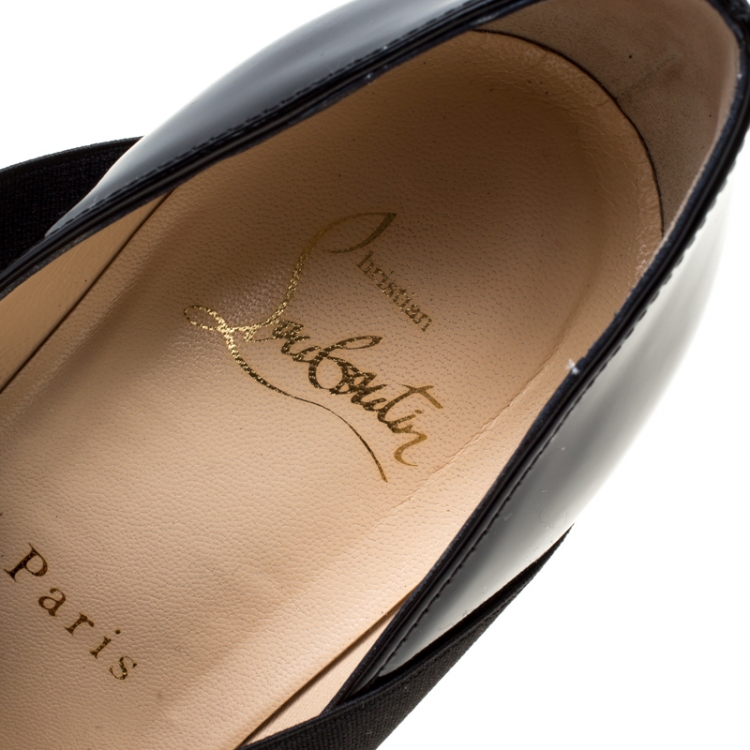 Pre Owned Christian Louboutin Black Patent Leather Sharpstagram Cross Strap Pointed Toe Pumps Size 37.5