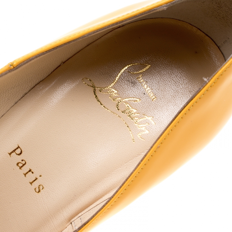 Pre Owned Christian Louboutin Mustard Yellow Patent Leather Pigalle Pointed Toe Pumps Size 37.5